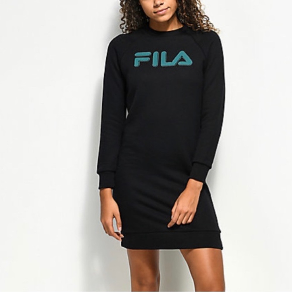 FILA Black Long Sleeve Dress with Blue Logo